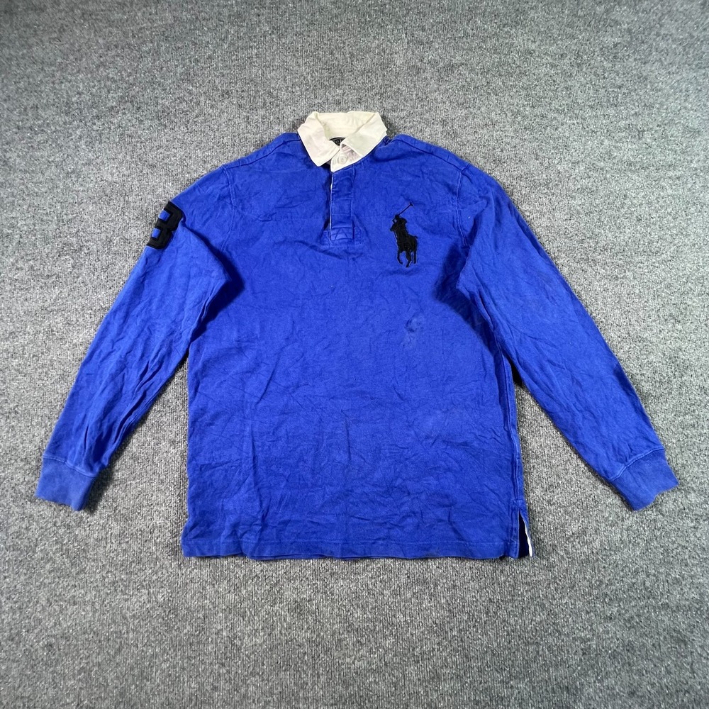 Polo Ralph Lauren Big Pony Rugby Shirt Mens S Blue Long Sleeve Cotton Golf